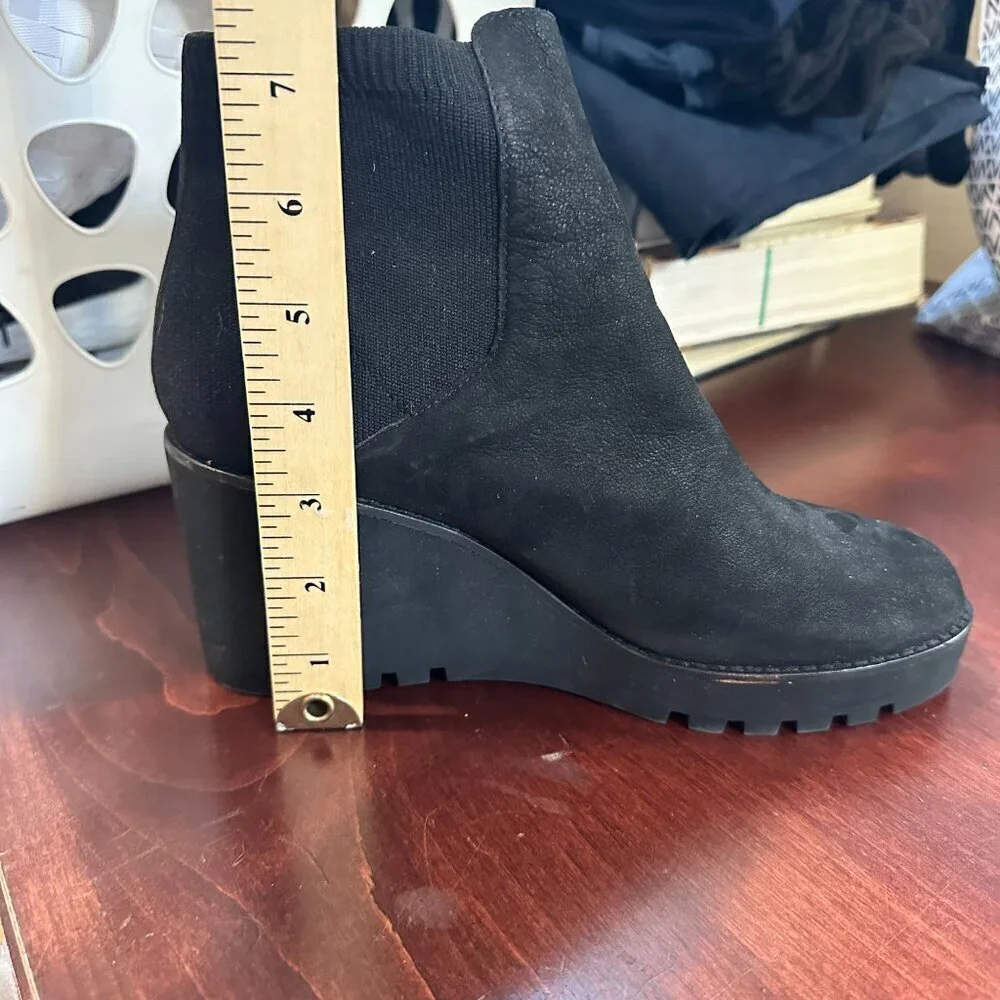 EILEEN FISHER Stretch Side Black Suede Wedge Booties - 8.5